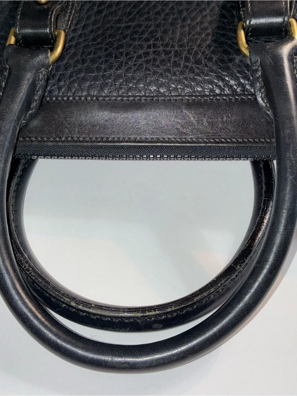 Vintage Dooney & Bourke Boston Black Pebbled Leather Satchel with Brass Hardware